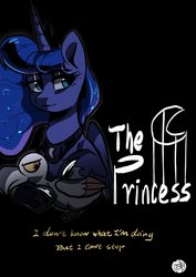Size: 1448x2048 | Tagged: safe, artist:oofycolorful, princess luna, pony, g4, sparkle's seven, crossover, crown, female, jewelry, luna petting goose, mare, movie poster, parody, regalia, solo, the godfather