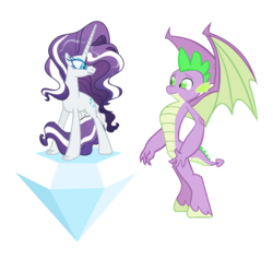Size: 1652x1576 | Tagged: safe, edit, editor:proto29, nightmare rarity, rarity, spike, dracony, dragon, hybrid, pony, anthro, unguligrade anthro, g4, diamond, fangs, female, lightmare rarity, male, mare, older, older spike, race swap, ship:sparity, shipping, simple background, species swap, straight, transformation, white background, winged spike, wings