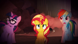 Size: 1920x1080 | Tagged: safe, screencap, sci-twi, sunset shimmer, twilight sparkle, pegasus, pony, unicorn, equestria girls, equestria girls specials, g4, my little pony equestria girls: better together, my little pony equestria girls: spring breakdown, equestria girls ponified, female, glasses, glowing horn, horn, human pony dash, mare, unicorn sci-twi