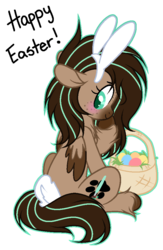 Size: 630x965 | Tagged: safe, artist:mintoria, oc, oc only, oc:mint, pegasus, pony, basket, bunny ears, easter, female, holiday, mare, paw prints, pegasus oc, simple background, solo, transparent background, unshorn fetlocks, wings