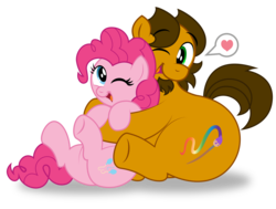 Size: 1920x1452 | Tagged: safe, artist:aleximusprime, pinkie pie, oc, oc:alex the chubby pony, earth pony, pony, g4, buddies, chubby, cute, diabetes, fat, friends, heart, hug, hug from behind, one eye closed, pictogram, plump, simple background, transparent background, wink
