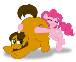 Size: 1920x1568 | Tagged: safe, artist:aleximusprime, pinkie pie, oc, oc:alex the chubby pony, earth pony, pony, g4, big, buddies, butt, butthug, chubby, cute, faceful of ass, fat, flank, friends, hug, hug from behind, plot, plump, simple background, transparent background