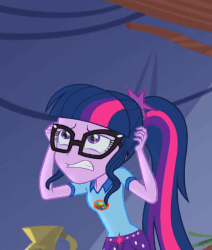 Size: 542x640 | Tagged: safe, screencap, sci-twi, twilight sparkle, equestria girls, g4, my little pony equestria girls: legend of everfree, adorable distress, animated, camp everfree outfits, cute, female, gif, solo, twilighting
