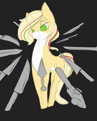 Size: 1200x1500 | Tagged: safe, artist:chapaevv, oc, oc only, oc:hollie, earth pony, pony, :3, knife, knife cat, meme, patreon, patreon reward, ponified, ponified animal photo, ponified meme, sketch, solo