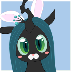 Size: 790x790 | Tagged: safe, alternate version, artist:brightroom, queen chrysalis, changeling, changeling queen, pony, g4, animated, bunny ears, cute, cutealis, daaaaaaaaaaaw, female, gif, looking at you, slit pupils, solo, weapons-grade cute