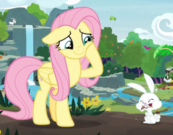 Size: 838x658 | Tagged: safe, screencap, angel bunny, fluttershy, pony, g4, duo focus, eating, sweet feather sanctuary
