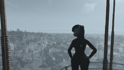 Size: 1360x768 | Tagged: safe, artist:defector, oc, oc only, oc:padi, anthro, 3d, anthro oc, fallout, fallout 4, female, hand on hip, milf, monochrome, solo, the ass was fat, wide hips