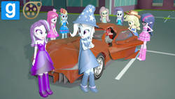 Size: 1192x670 | Tagged: safe, artist:acefoxy13, applejack, fluttershy, pinkie pie, rainbow dash, rarity, sci-twi, starlight glimmer, trixie, twilight sparkle, equestria girls, g4, 3d, car, downloadable, fall formal outfits, humane five, humane six, source filmmaker resource
