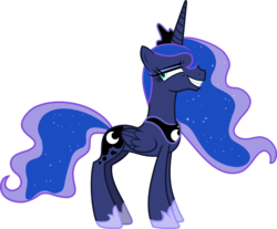Size: 3610x2991 | Tagged: safe, artist:frownfactory, princess luna, alicorn, pony, g4, sparkle's seven, .svg available, crown, faic, female, grin, high res, horn, horseshoes, jewelry, mare, regalia, simple background, smiling, smirk, solo, svg, transparent background, vector, wings