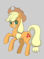 Size: 2448x3264 | Tagged: safe, artist:haibaratomoe, applejack, earth pony, pony, g4, cute, eye clipping through hair, female, gray background, high res, jackabetes, mare, simple background, smiling, solo
