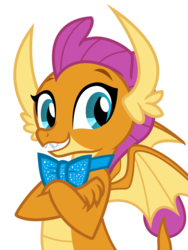 Size: 1584x2112 | Tagged: safe, artist:cheezedoodle96, artist:disneymarvel96, edit, smolder, dragon, g4, bowtie, bowties are cool, bust, content, crossed arms, dragoness, female, happy, looking at you, simple background, solo, white background