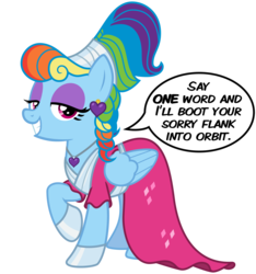 Size: 3000x3200 | Tagged: safe, alternate version, artist:cheezedoodle96, rainbow dash, pegasus, pony, g4, sparkle's seven, .svg available, alternate hairstyle, braid, clothes, comic, cute, dashabetes, dialogue, dress, ear piercing, earring, eyeshadow, female, heart, high res, jewelry, looking at you, makeup, mare, megaradash, necklace, piercing, raised hoof, simple background, single panel, smiling, solo, speech bubble, svg, transparent background, vector