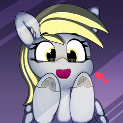 Size: 1529x1529 | Tagged: safe, artist:pabbley, derpy hooves, pegasus, pony, g4, against glass, cute, derpabetes, ear fluff, female, frog (hoof), glass, heart, heart eyes, looking at you, mare, night, open mouth, solo, underhoof, window, wingding eyes