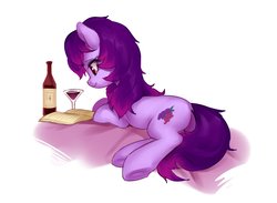 Size: 1752x1280 | Tagged: safe, artist:luciferamon, oc, oc only, oc:share dast, earth pony, pony, alcohol, book, female, glass, mare, reading, solo, wine, wine bottle