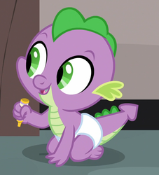 Size: 825x908 | Tagged: safe, screencap, spike, dragon, g4, sparkle's seven, adorable face, baby, baby dragon, baby spike, claws, cropped, cute, daaaaaaaaaaaw, diaper, male, marker, open mouth, sitting, smiling, solo, spikabetes, tail