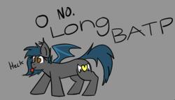 Size: 1280x731 | Tagged: safe, artist:codras, oc, oc only, oc:speck, bat pony, pony, :p, female, gray background, heck, mare, mlem, silly, simple background, solo, tongue out