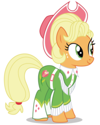 Size: 4068x5054 | Tagged: safe, artist:dragonchaser123, applejack, earth pony, pony, g4, sparkle's seven, absurd resolution, alternate hairstyle, apple chord, clothes, cowboy hat, female, freckles, hat, jumpsuit, mare, simple background, smiling, solo, transparent background, vector