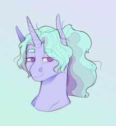Size: 1023x1109 | Tagged: safe, artist:elf-hollow, oc, oc only, oc:snow smokes, pony, unicorn, bust, magical lesbian spawn, male, offspring, parent:starlight glimmer, parent:trixie, parents:startrix, portrait, solo, stallion