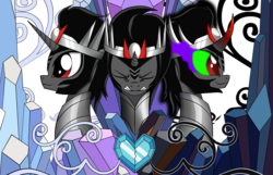 Size: 2408x1550 | Tagged: safe, artist:dualtry, king sombra, pony, g4, crystal empire, crystal heart, evil laugh, male, solo, suffering