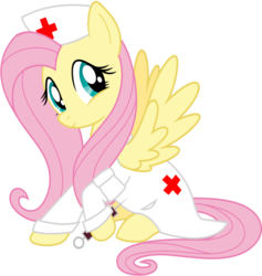 Size: 843x891 | Tagged: safe, artist:luckreza8, artist:totallynotabronyfim, edit, fluttershy, pegasus, pony, g4, clothes, coat, cute, female, hat, lab coat, mare, shyabetes, solo, syringe