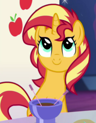 Size: 480x615 | Tagged: safe, screencap, sunset shimmer, pony, unicorn, equestria girls, equestria girls specials, g4, my little pony equestria girls: better together, my little pony equestria girls: spring breakdown, cropped, cute, female, fondue, friendship throne, shimmerbetes, solo
