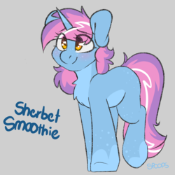 Size: 2800x2800 | Tagged: safe, artist:spoopygander, oc, oc only, oc:sherbet smoothie, pony, unicorn, blushing, chest fluff, cute, female, freckles, high res, looking at you, mare, markings, multicolored hair, smiling, solo