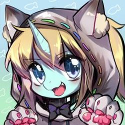 Size: 256x256 | Tagged: artist needed, safe, oc, oc only, pony, unicorn, abstract background, blushing, cat ears, cat hoodie, cat paws, cute, female, icon, looking at you, mare, open mouth, smiling, solo