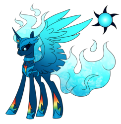 Size: 1920x1965 | Tagged: safe, artist:kxttponies, oc, oc only, alicorn, pony, alicorn oc, blue fire, cutie mark, ethereal mane, magical lesbian spawn, mane of fire, offspring, parent:daybreaker, parent:rainbow dash, simple background, solo, transparent background