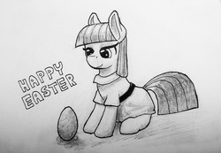 Size: 2673x1851 | Tagged: safe, artist:solarbutt, maud pie, earth pony, pony, g4, clothes, cute, dress, easter, female, holiday, mare, maudabetes, rock, sitting, smiling, when she smiles