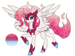 Size: 1920x1440 | Tagged: safe, artist:kxttponies, oc, oc only, alicorn, pony, alicorn oc, armor, cutie mark, ethereal mane, heterochromia, hoof shoes, magical lesbian spawn, offspring, parent:daybreaker, parent:pinkie pie, parents:pinkiebreaker, simple background, solo, transparent background