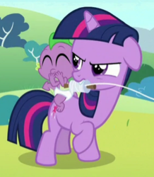 Size: 283x324 | Tagged: safe, screencap, spike, twilight sparkle, g4, sparkle's seven, baby, baby spike, cropped, cute, female, filly, filly twilight sparkle, spikabetes, twiabetes, younger