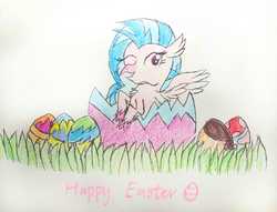 Size: 924x705 | Tagged: safe, artist:sumi-mlp25, silverstream, g4, behaving like a bird, birb, easter, easter egg, egg, grass, holiday