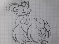 Size: 4128x3096 | Tagged: safe, artist:juani236, monster pony, pony, black and white, graph paper, grayscale, happy, monochrome, not salmon, solo, traditional art, wat, where is your god now?, wtf