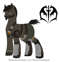Size: 1387x1456 | Tagged: safe, artist:pyrus-leonidas, cyborg, earth pony, pony, series:mortal kombat:defenders of equestria, beard, belt, boots, clothes, crossover, facial hair, jeans, kano, male, mortal kombat, pants, ponified, shoes, signature, simple background, solo, stallion, tattoo, transparent background