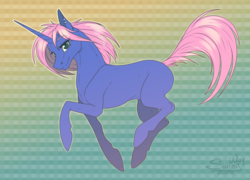 Size: 1386x1000 | Tagged: source needed, useless source url, safe, artist:sunny way, oc, oc only, pony, unicorn, rcf community, abstract background, colored sketch, female, finished commission, mare, prancing, smiling
