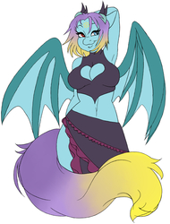 Size: 1501x1972 | Tagged: safe, artist:amora-silverspark, artist:mixipony, oc, oc only, oc:amora-silverspark, dracony, hybrid, anthro, absolute cleavage, armpits, boob window, breasts, cleavage, female, heart shaped boob window, heterochromia, solo, wings