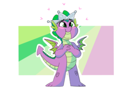 Size: 1280x960 | Tagged: safe, artist:agent-sketch-pad, spike, dragon, g4, sparkle's seven, blushing, crown, cute, hard-won helm of the sibling supreme, heart, jewelry, male, regalia, solo, spikabetes, winged spike, wings