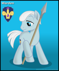 Size: 837x1003 | Tagged: safe, artist:dolenore, oc, oc only, oc:warden, crystal pony, pony, fanfic:crystals & chitin, male, solo, spear, stallion, weapon