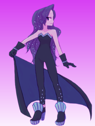 Size: 1500x2000 | Tagged: safe, artist:haibaratomoe, rarity, equestria girls, g4, my little pony equestria girls: better together, the other side, bare shoulders, bodysuit, cape, clothes, female, sleeveless, solo, strapless