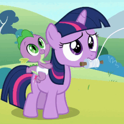 Size: 484x484 | Tagged: safe, screencap, spike, twilight sparkle, dragon, pony, unicorn, sparkle's seven, angry, animated, baby, baby dragon, baby spike, blinking, covering mouth, cropped, cute, daaaaaaaaaaaw, diaper, dragons riding ponies, female, filly, filly twilight sparkle, floppy ears, frown, giggling, kite, mouth hold, raised hoof, riding, smiling, spikabetes, spike riding twilight, twiabetes, unamused, unicorn twilight, younger