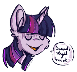 Size: 622x580 | Tagged: safe, artist:deraniel, mean twilight sparkle, pony, g4, the mean 6, bust, cheek fluff, clone, dialogue, ear fluff, eyes closed, female, portrait, reaction image, simple background, solo, speech bubble, white background