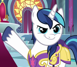 Size: 716x630 | Tagged: safe, screencap, shining armor, pony, unicorn, g4, sparkle's seven, canterlot throne room, cropped, crown, cute, hard-won helm of the sibling supreme, male, royal guard armor, shining adorable, smiling, solo, stallion