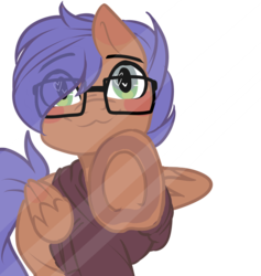Size: 1024x1078 | Tagged: safe, artist:drawing-heart, oc, oc only, oc:odyssey flash, pegasus, pony, against glass, boop, clothes, glass, glasses, heart eyes, hoodie, male, underhoof, wingding eyes