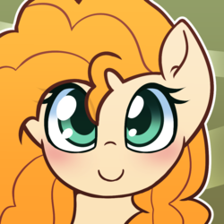 Size: 1000x1000 | Tagged: safe, artist:puetsua, pear butter, earth pony, pony, g4, abstract background, avatar, bust, cute, eye clipping through hair, female, looking at you, mare, portrait, solo