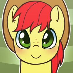Size: 1000x1000 | Tagged: safe, artist:puetsua, bright mac, earth pony, pony, g4, abstract background, avatar, bust, cowboy hat, freckles, hat, looking at you, male, portrait, solo, stallion