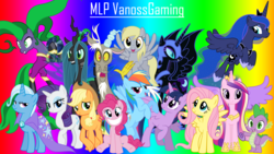 Size: 1920x1080 | Tagged: safe, artist:amigogogo, applejack, derpy hooves, discord, fluttershy, mane-iac, nightmare moon, pinkie pie, princess cadance, princess luna, queen chrysalis, rainbow dash, rarity, spike, trixie, twilight sparkle, alicorn, pony, g4, mane seven, mane six, twilight sparkle (alicorn), vanossgaming