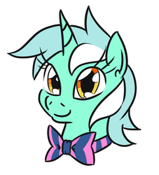 Size: 502x552 | Tagged: safe, artist:jargon scott, lyra heartstrings, pony, unicorn, g4, 30 minute art challenge, bowtie, bust, cute, female, implied bon bon, looking at you, lyrabetes, mare, simple background, smiling, solo, white background