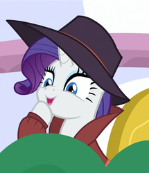 Size: 929x1080 | Tagged: safe, edit, screencap, rarity, pony, g4, sparkle's seven, cropped, detective rarity, female, hat, mare, solo