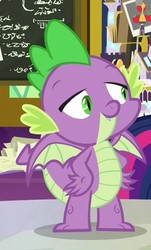 Size: 321x530 | Tagged: safe, screencap, spike, twilight sparkle, alicorn, dragon, pony, g4, sparkle's seven, claws, cropped, male, offscreen character, smiling, solo focus, twilight sparkle (alicorn), winged spike, wings