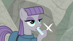 Size: 1920x1080 | Tagged: safe, screencap, maud pie, earth pony, pony, g4, sparkle's seven, chalk, discovery family logo, female, mare, mouth hold, rock, solo, x, x marks the spot (directions)